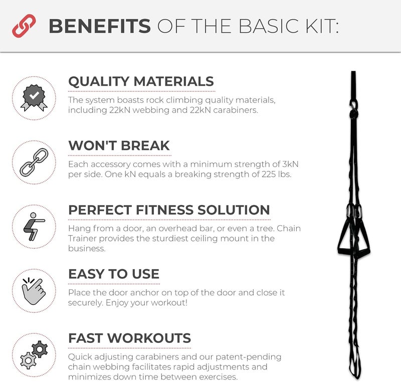 CHAIN TRAINER - Portable Home Gym Multi-functional Basic Fitness Freedom Workout Equipment Comes in Basic, Intermediate, Advanced or Deluxe Sizes and Comes in Black or Silver - Image 4